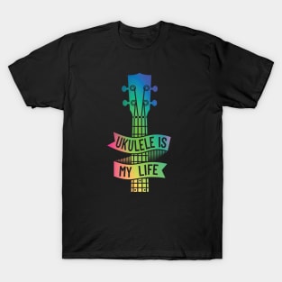 Ukulele is My Life Ukulele Headstock Colorful Theme T-Shirt